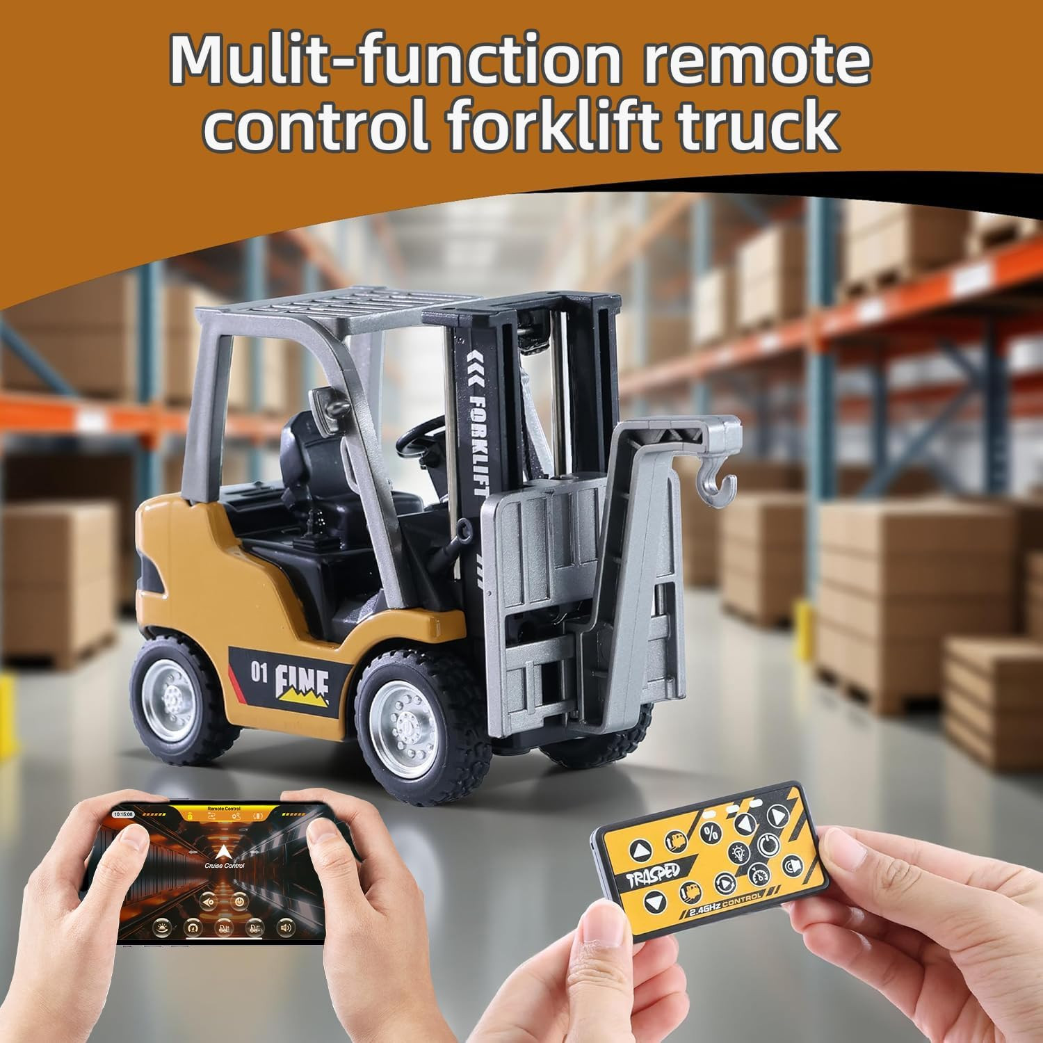 Remote Control RC Forklift Cranes,1/64 Mini Rechargeable Forklift Truck,2 in 1 T