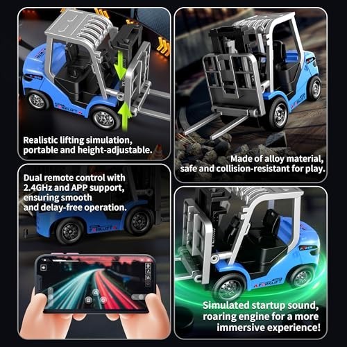 Mini 1/64 RC Forklift Toy – 7 Channel Remote Control Truck with Lights & Sounds,