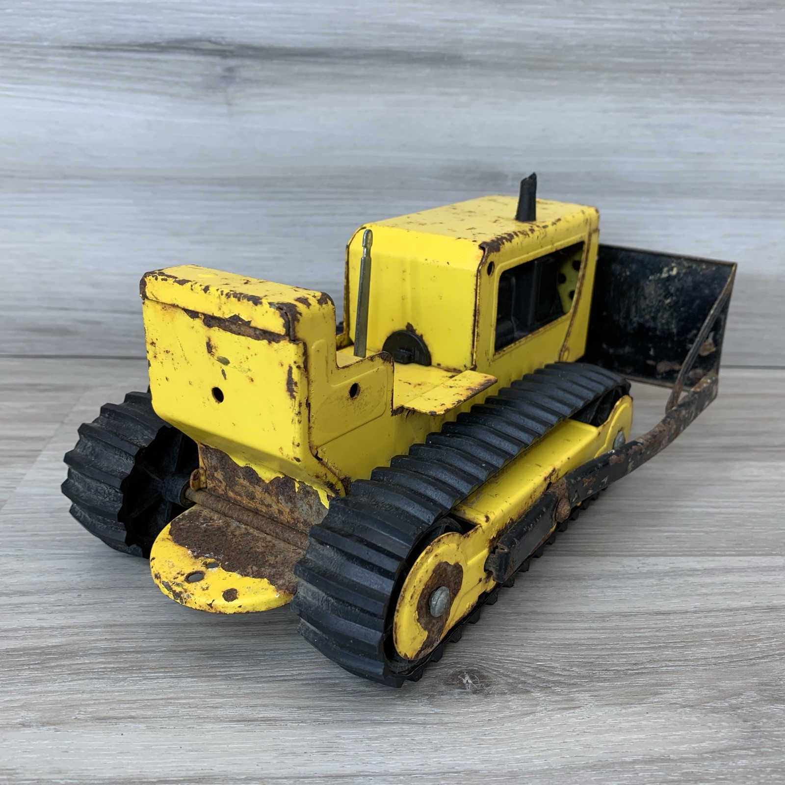 Vintage Tonka Pressed Steel Yellow Bulldozer No 300 Black Plow And Rubber Tracks