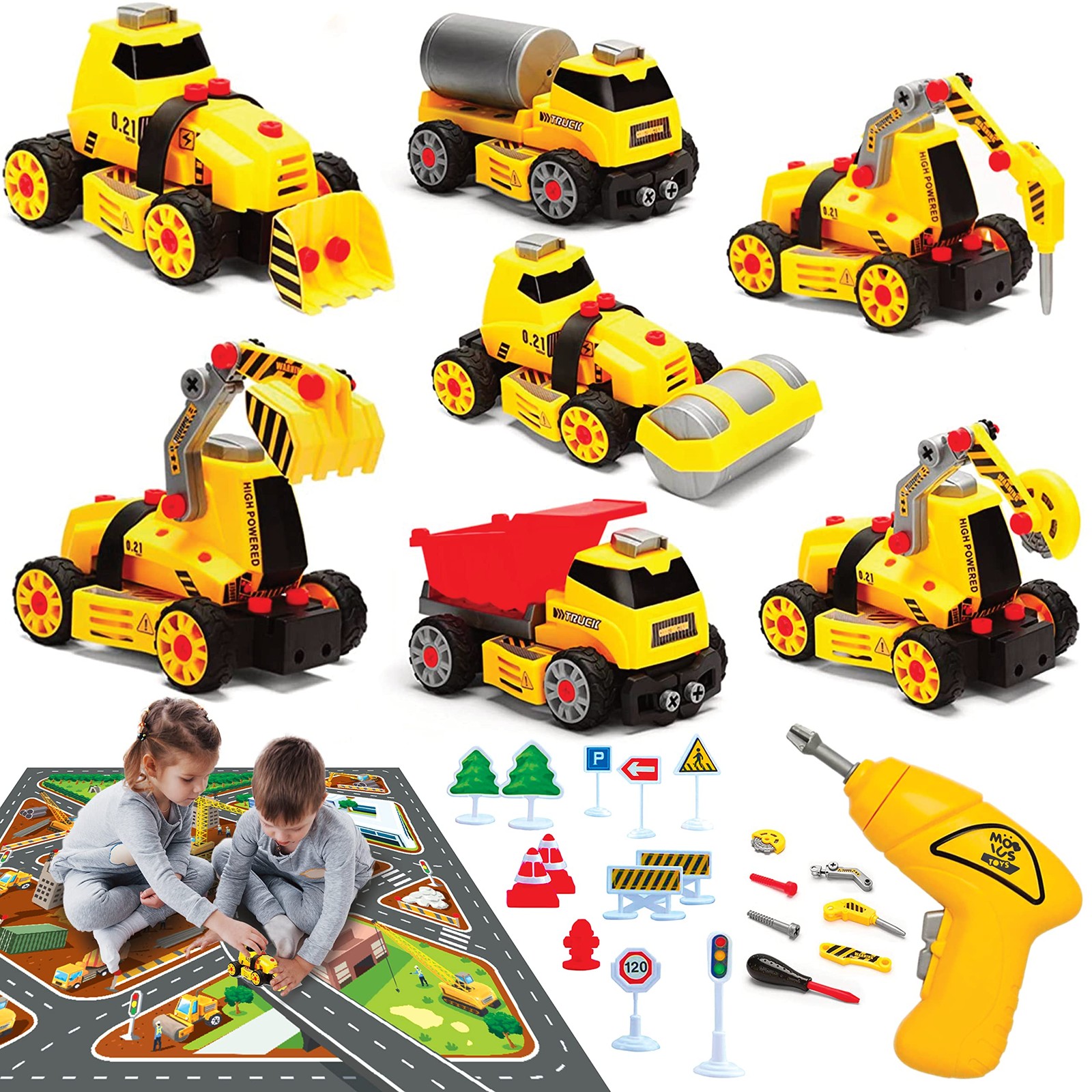 7-in-1 Take-Apart Truck Construction Set – STEM Building Toy w/Drill, Lights …