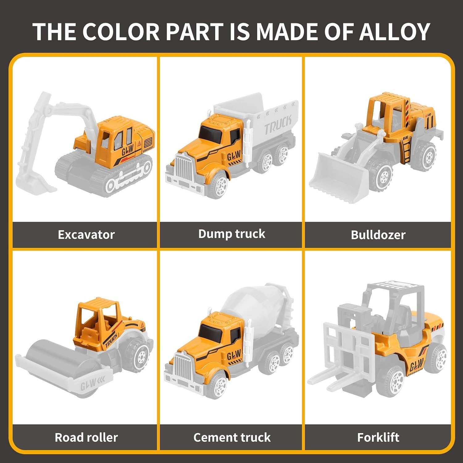 Kids Construction Truck Toys Set w Crane Excavator Forklift Bulldozer Dump