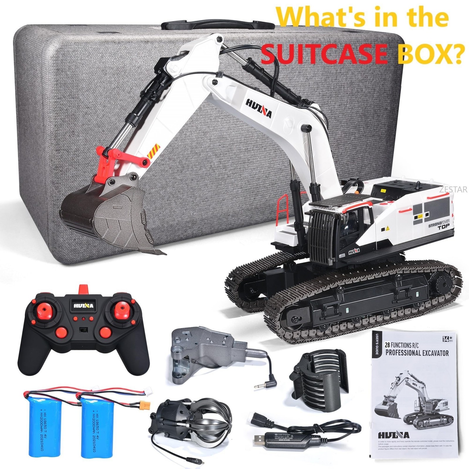 HUINA 1594 Metal RC 1:14 Excavator 28 Channel Digger Construction Vehicle Hob…