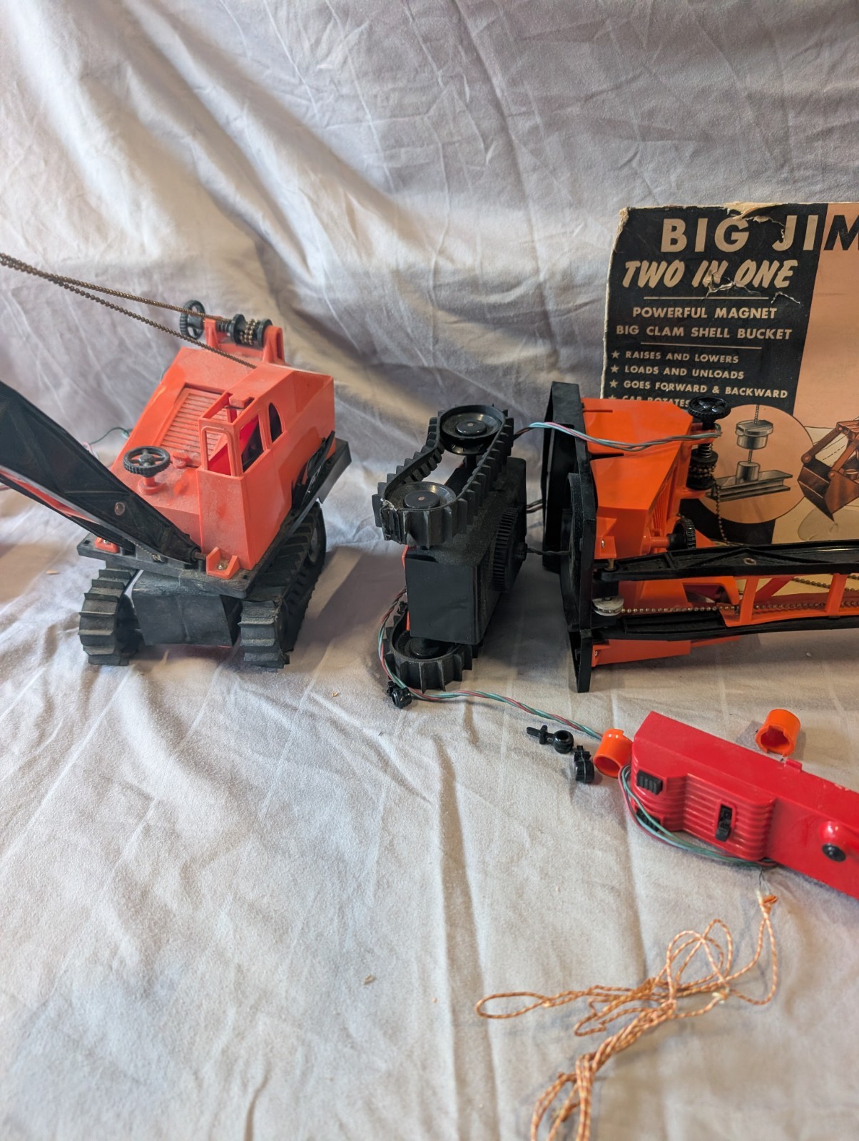 2 1960’s Big Jim Electric Magnetic Vintage Crane toy truck remote control car