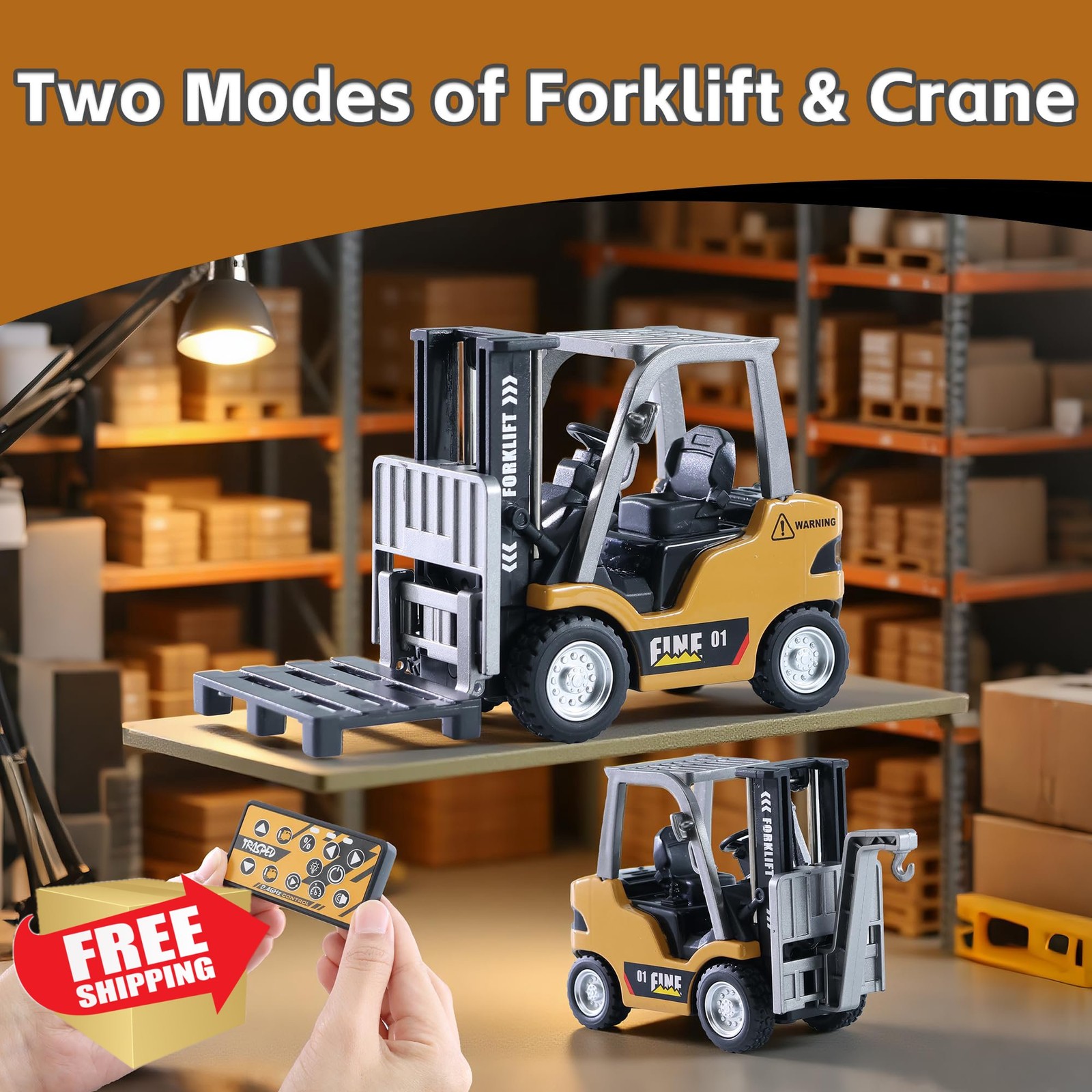 Grantley RC Forklift Crane Truck 2-in-1 Toy w/Sound Light Kids Gift