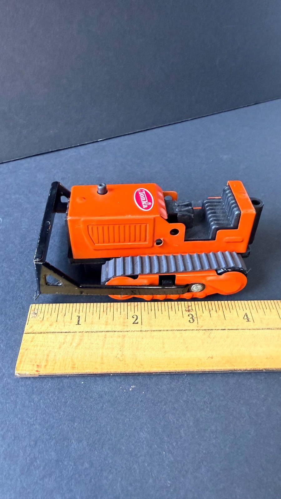 Vintage 1970s Tonka Mini 510 Bulldozer Dozer Orange Black Blade 4.5″ Complete