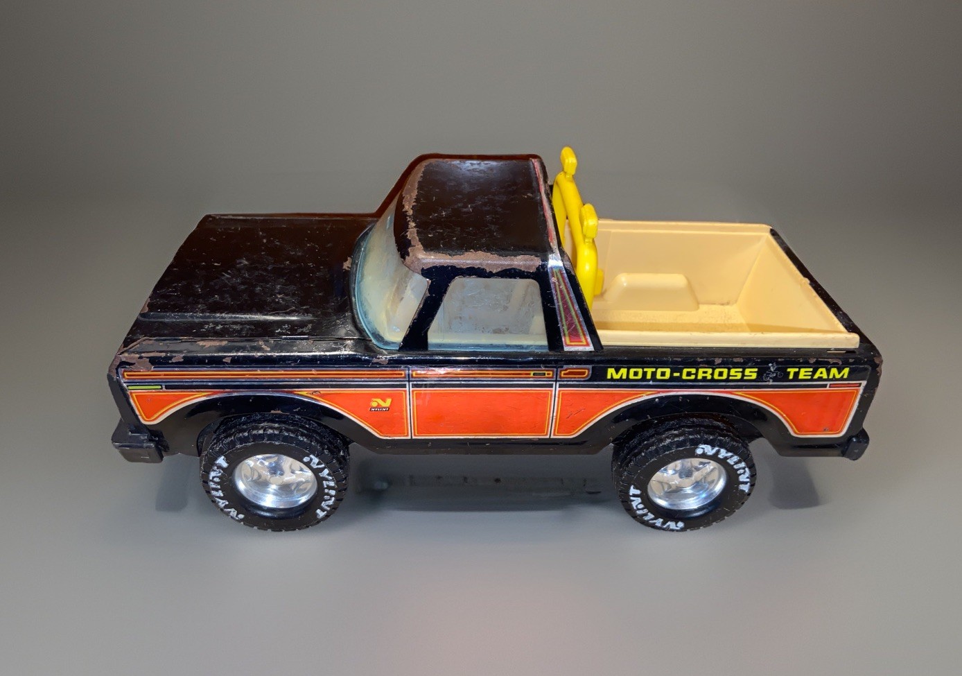 Vintage 1970’s Nylint Pressed Steel Moto-Cross Team Ford Pickup Truck