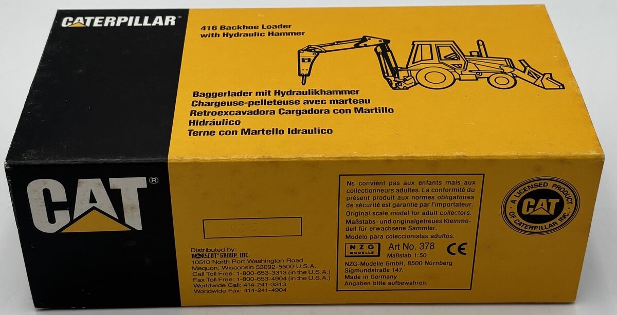 NZG 378 1:50 Scale Diecast Caterpillar 416 Backhoe Loader w/Hydraulic Hammer LN