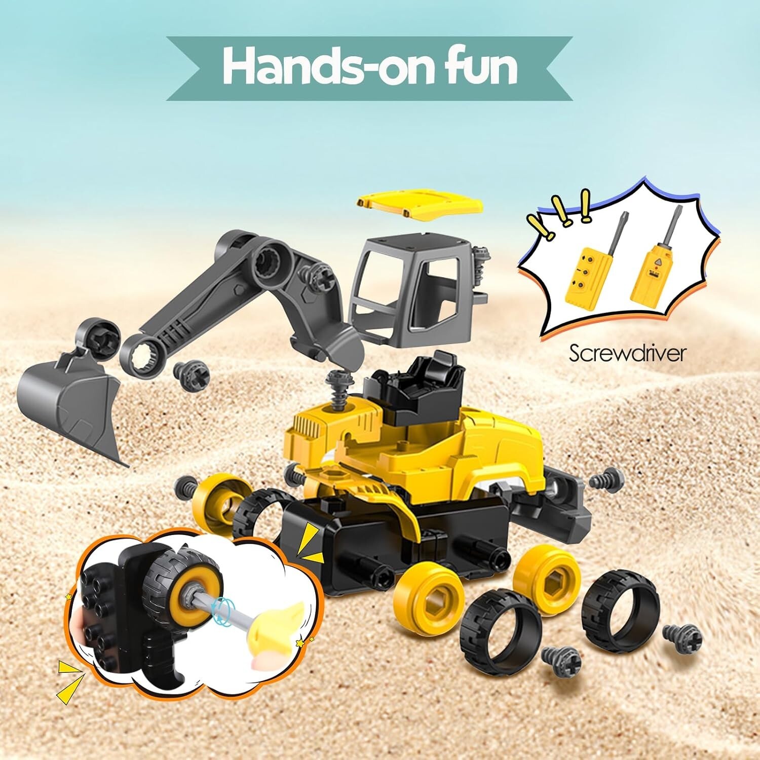 Take Apart Toy Excavator with Electric Screwdriver, Hands-on Skill Remote Contro
