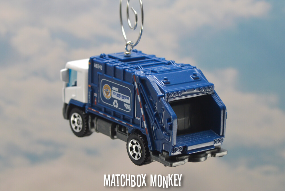 White Blue Garbage Trash Refuse Truck Custom Christmas Ornament Waste Management