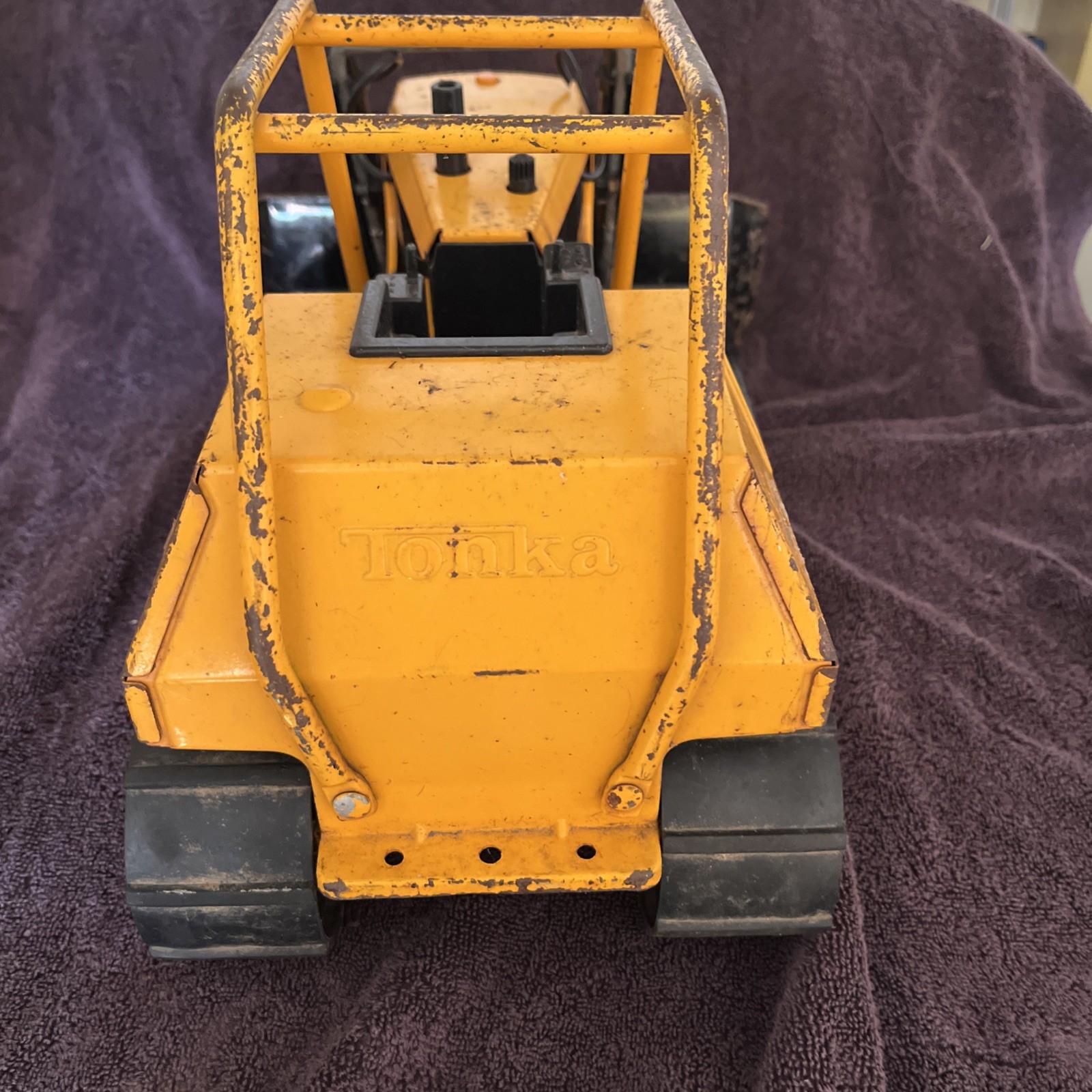 Vintage 1970s Mighty Tonka T-9 Bulldozer Construction Toy Pressed Steel Orange/j