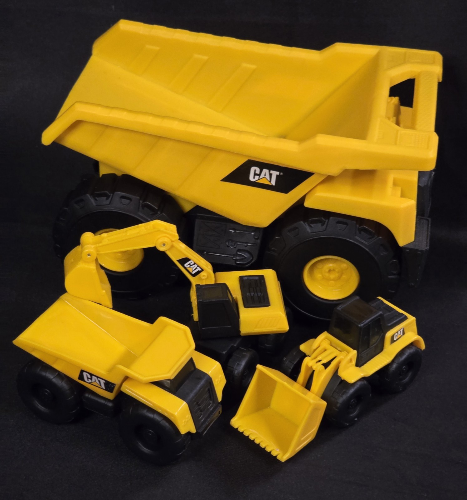 Lot of 3 Caterpillar CAT Plastic Construction Vehicles by Funrise Plus Bonus