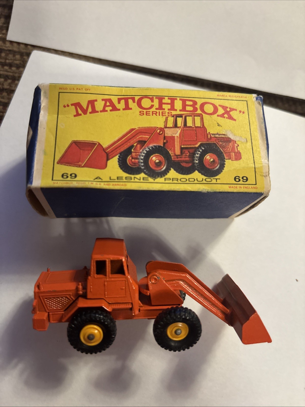 Vintage Lesney Matchbox Hatra Tractor Shovel #69 Solid Orange W/ Box READ DESC.!