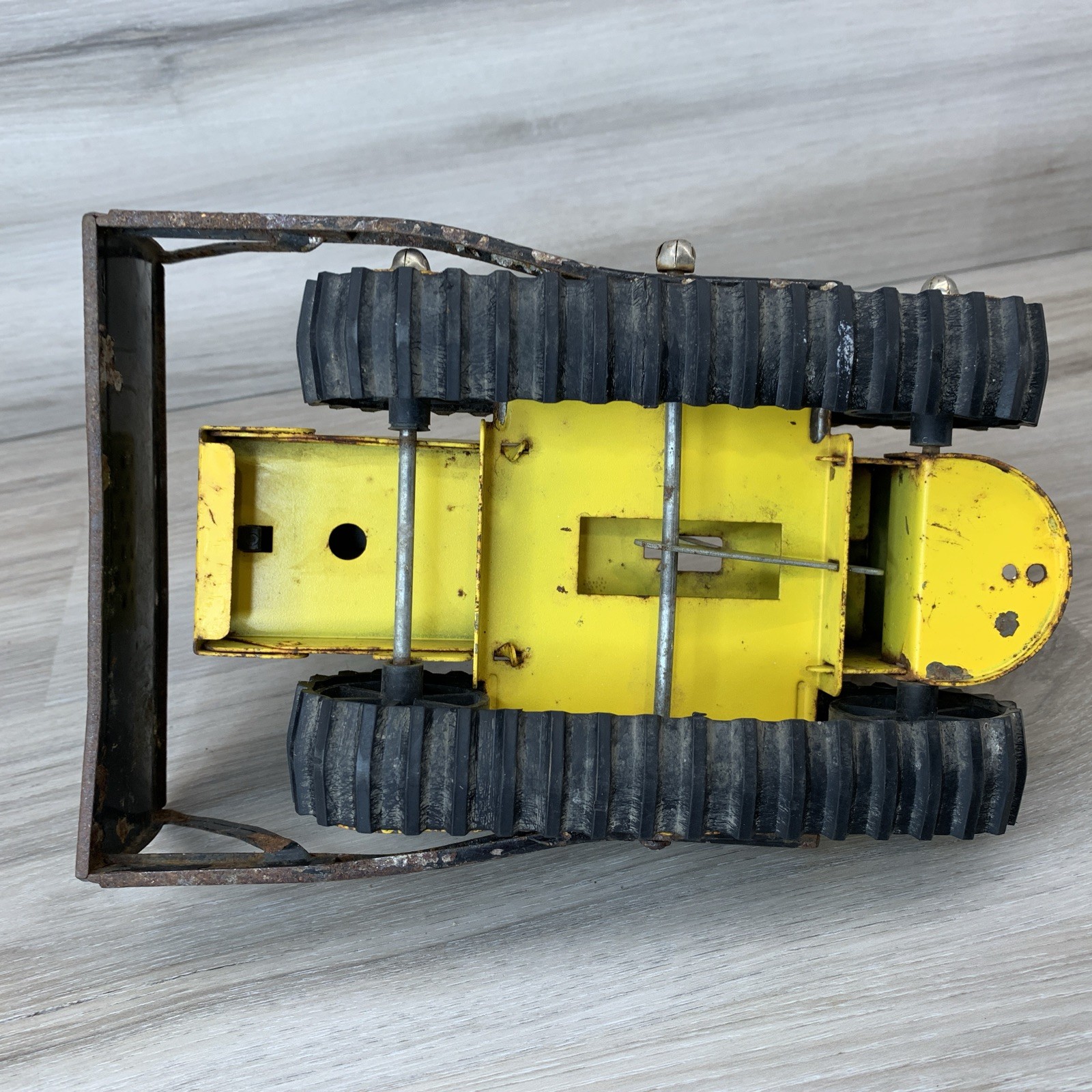 Vintage Tonka Pressed Steel Yellow Bulldozer No 300 Black Plow And Rubber Tracks