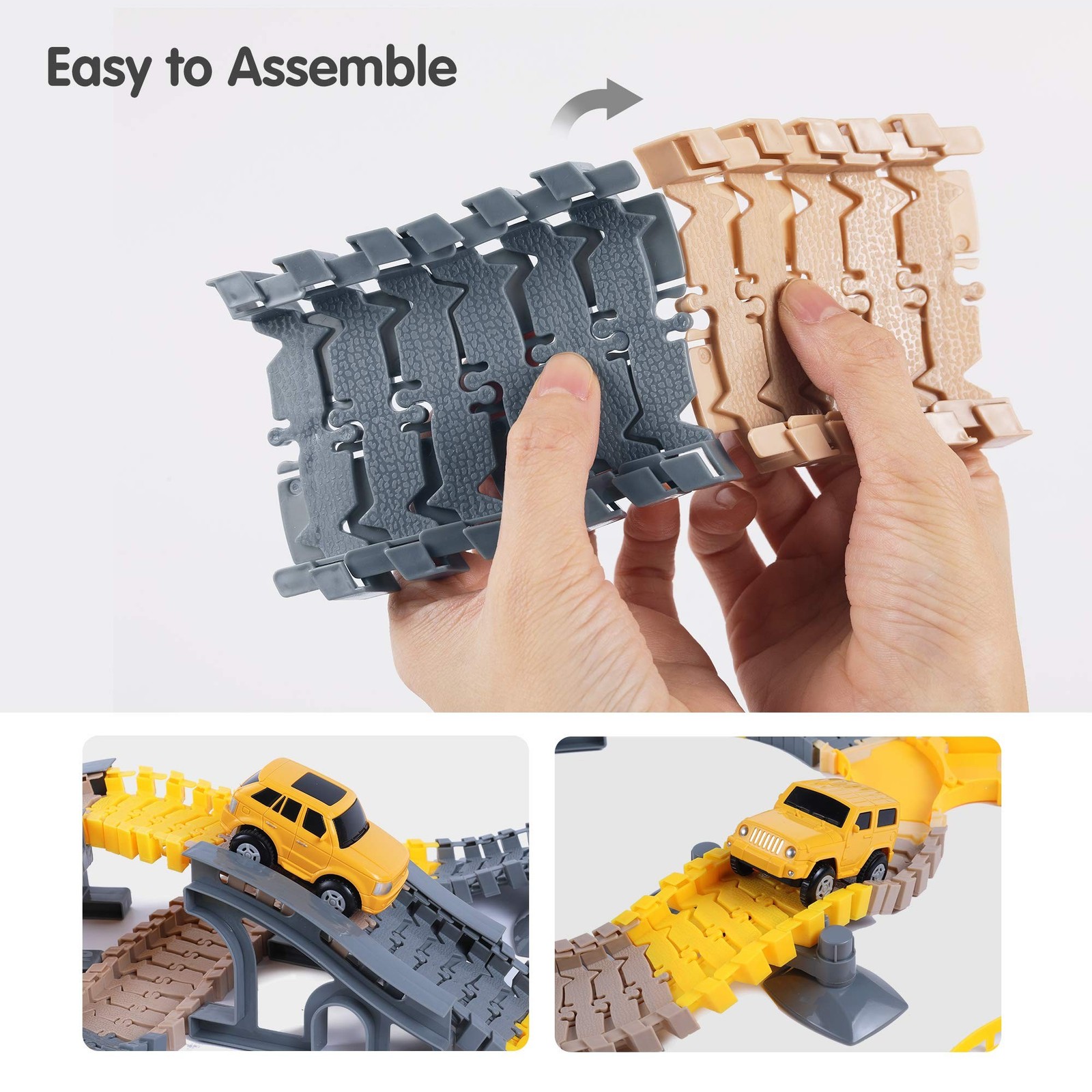 TUMAMA 249pcs Construction Race Track Vehicle Toys for Boys and Girls, STEM B…