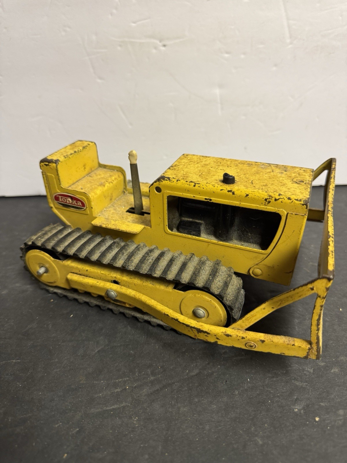 Vintage Tonka No. 300 Bulldozer 1960s Pressed Steel Yellow Dozer 9″