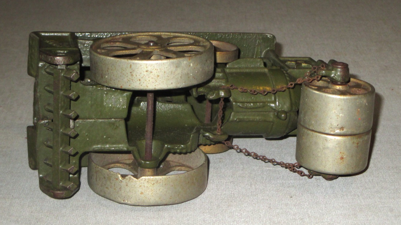 1930- HUBLEY CAST IRON HUBER STEAM ROLLER- 100% ORG- HIGH GRADE ANTIQUE TOY 7.5″