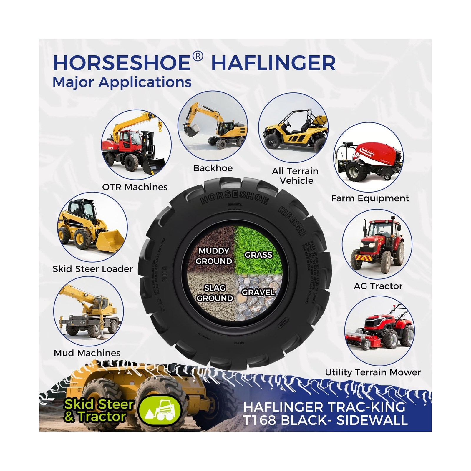 HORSESHOE 12-16.5 14 PLY Skid Steer Loader Tubeless Tire w/Rim Guard Heavy Du…