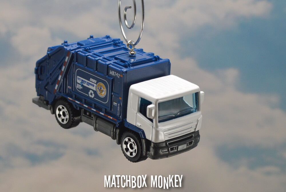White Blue Garbage Trash Refuse Truck Custom Christmas Ornament Waste Management