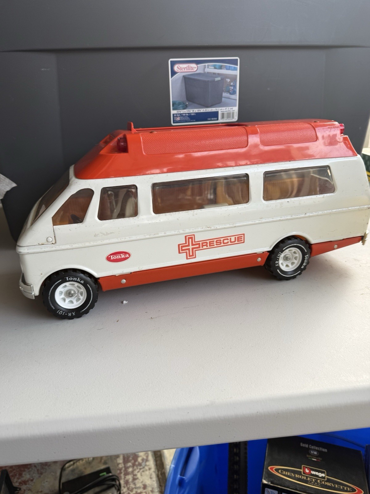 Vintage Tonka Pressed Steel Ambulance Rescue Vehicle Van Truck Orange White
