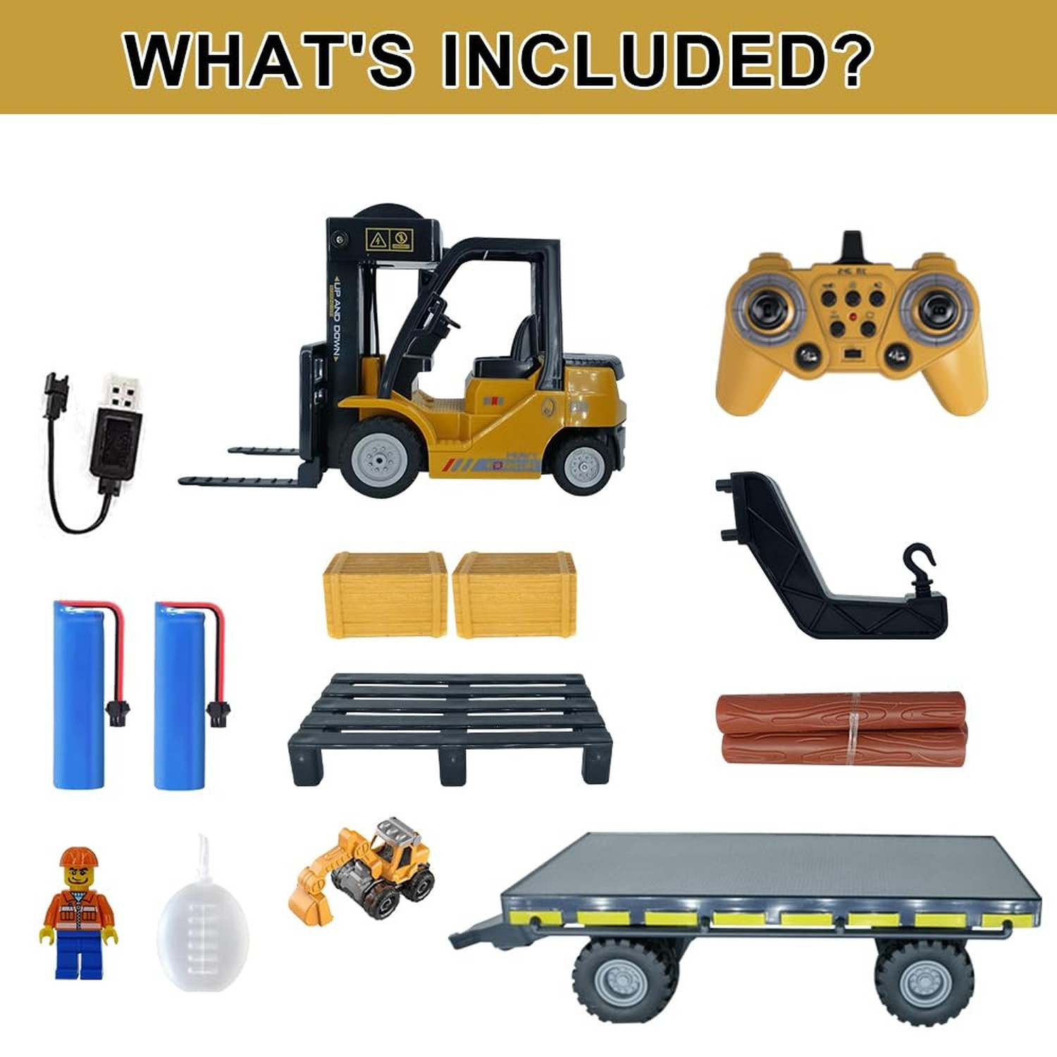 KNACKTOYZ Remote Control Forklift with Flatbed Truck, 11 Channel RC Forklifts…