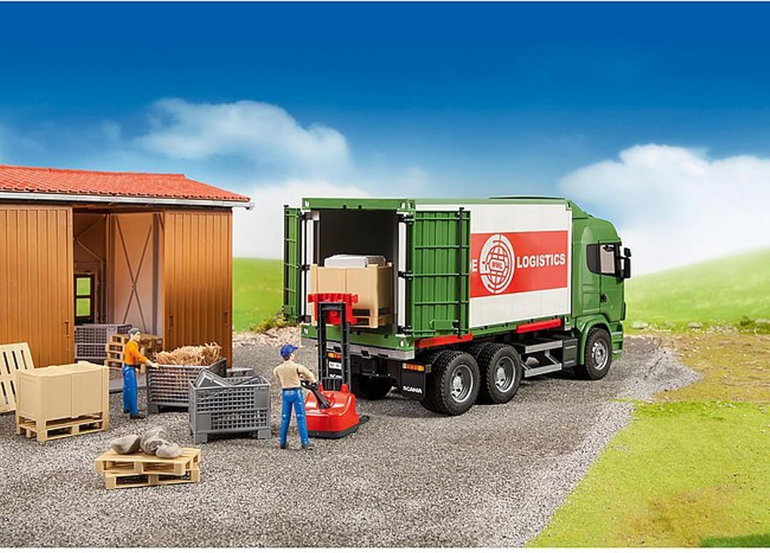 Kids 14-Piece Transport Logistics Set: Colorful Pallets, Boxes & Forklift Toys