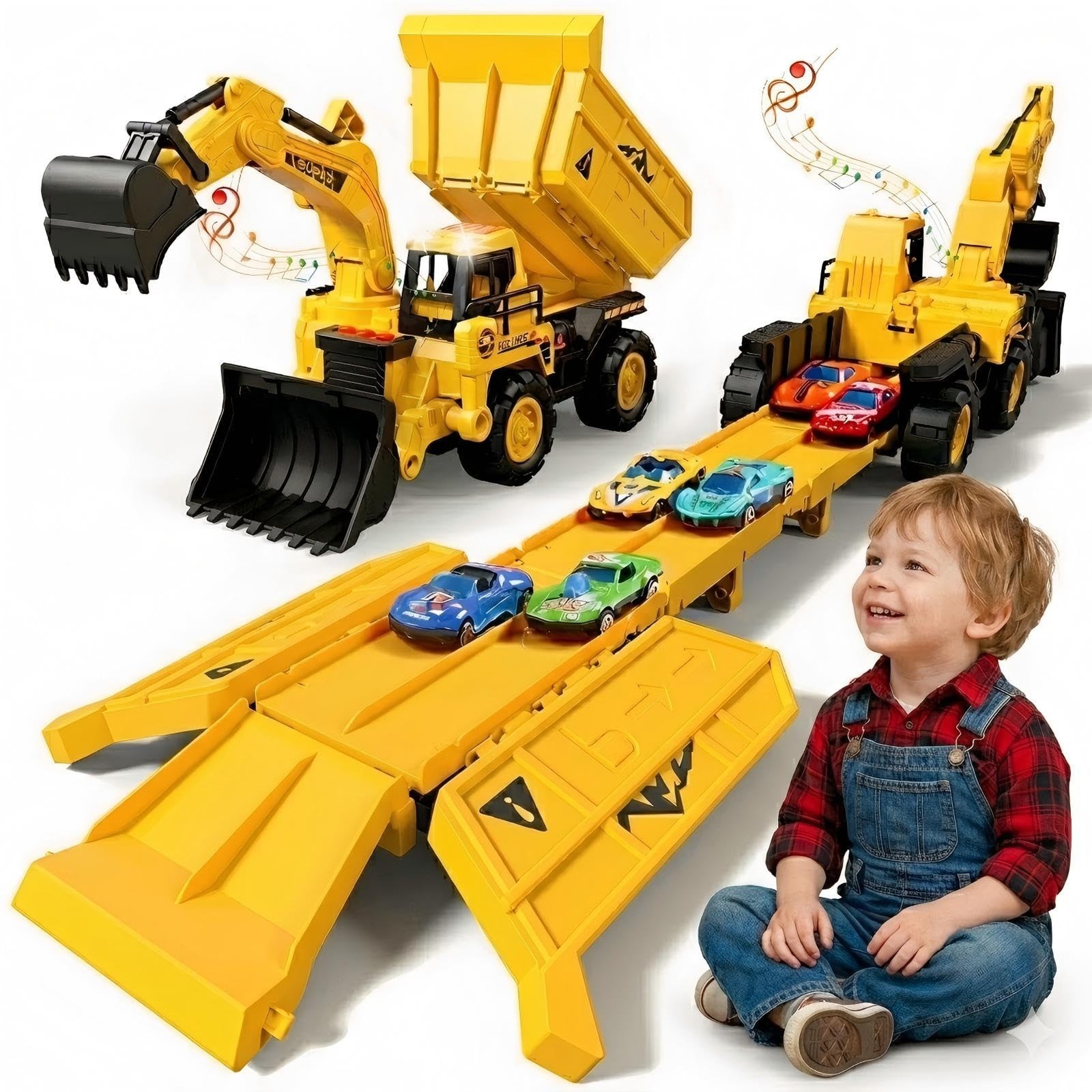 Construction Truck Toy Set,Transformable Dump Truck & Excavator with Launch T…