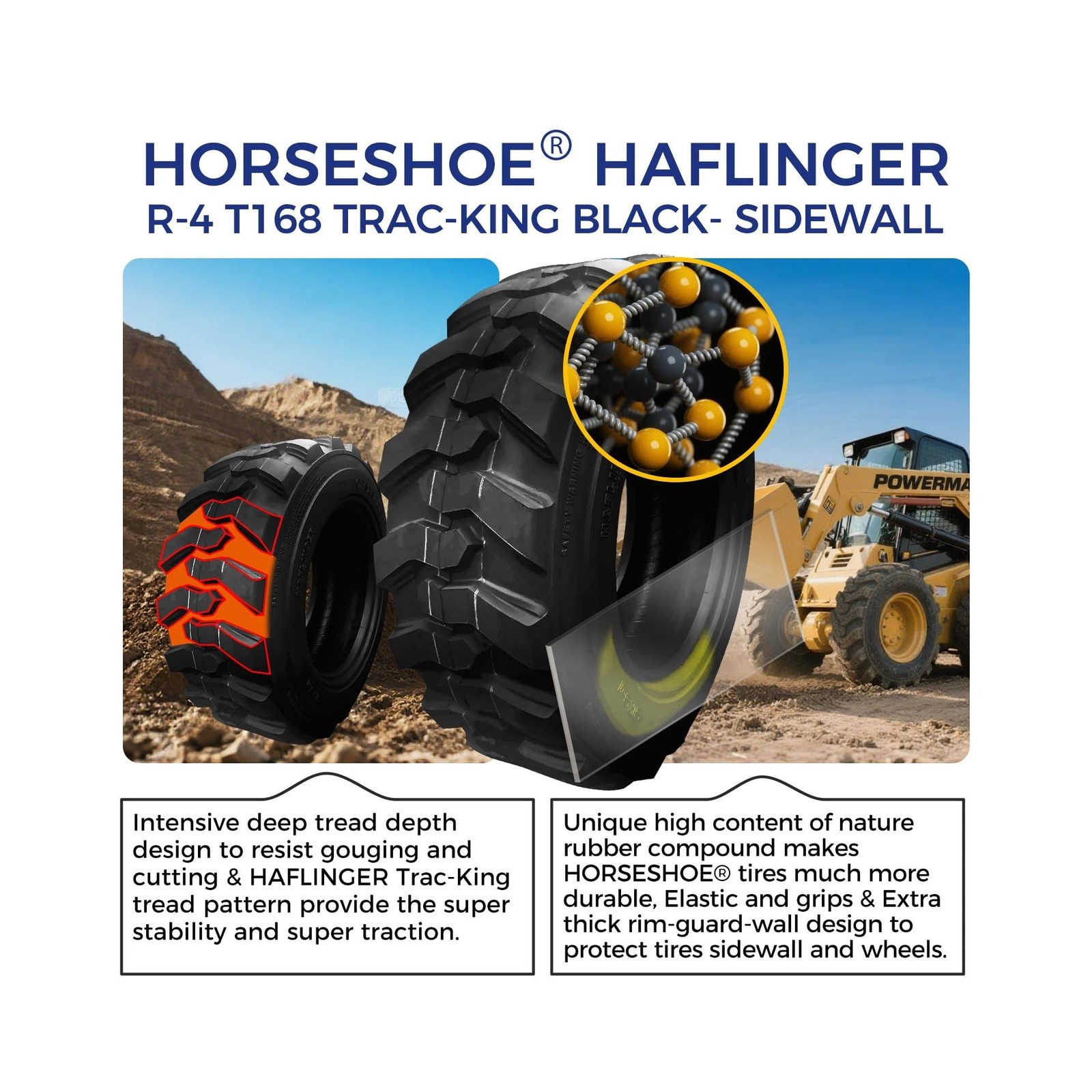 HORSESHOE 12-16.5 14 PLY Skid Steer Loader Tubeless Tire w/Rim Guard Heavy Du…