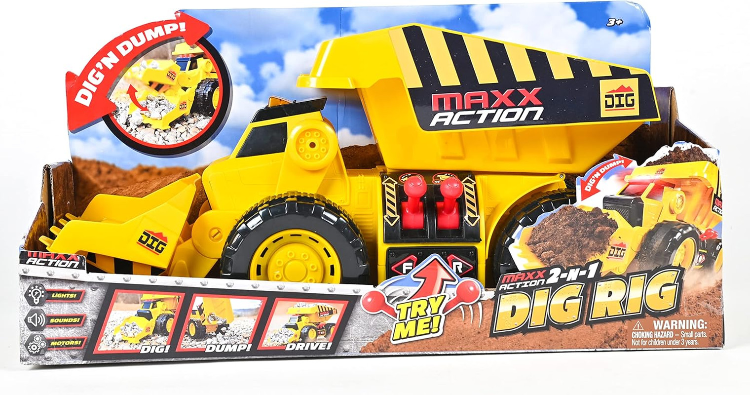19’’ 2-N-1 Motorized Dig Rig – Excavator and Dump Truck Toy with Joystick Contro