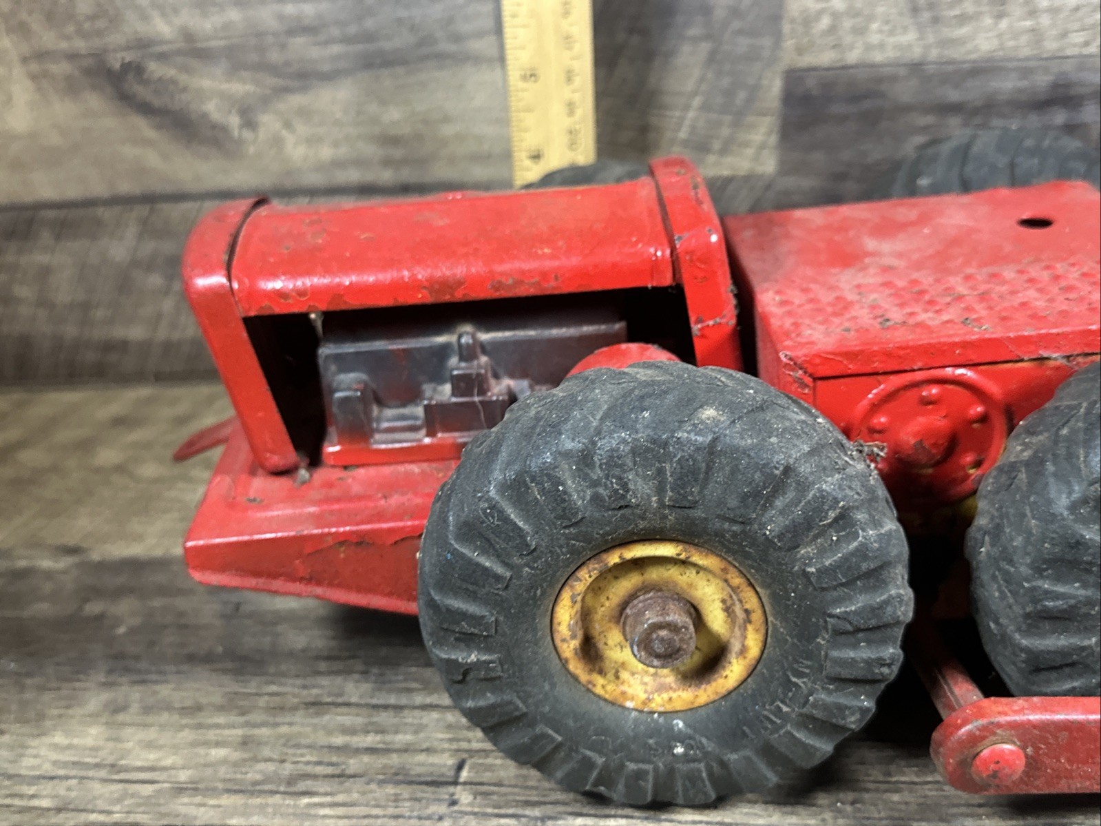 VINTAGE RARE NYLINT TOURNADOZER PRESSED STEEL RUBBER-WHEELED DOZER*READ*