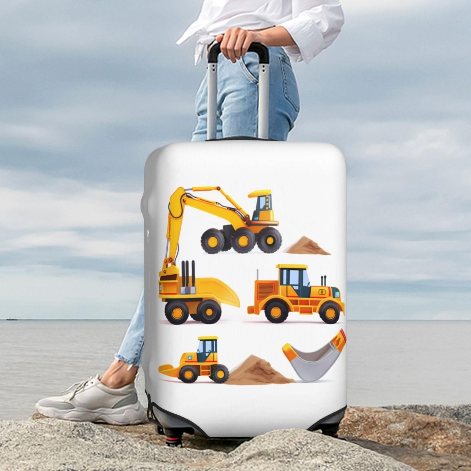 Machinery Excavator Truck and Loader Travel Luggage Suitcase COVER, Cartoon B…