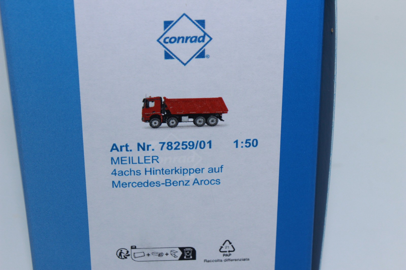 Conrad 78259 01 RED Meiller 4-Axle Tipper Arocs 1:50 NEW OVP