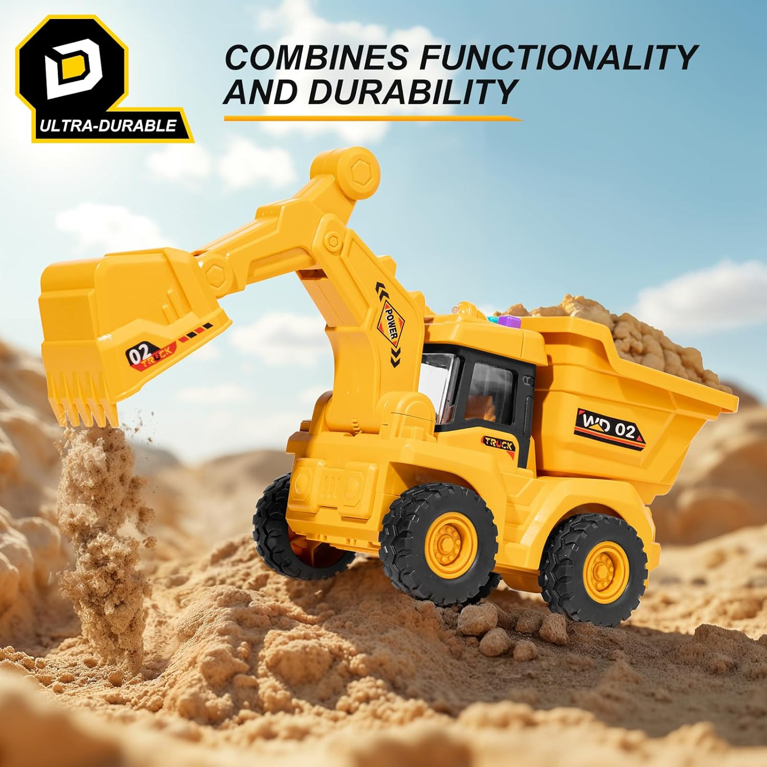 11″ Dump Truck Toy, 1: 18 Scale, Inertia-Powered Dump Truck, with Realistic Ligh
