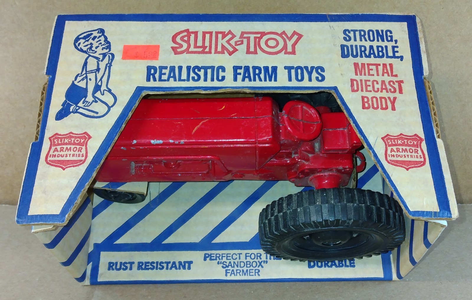 7″ Diecast Aluminum Red Tractor No. A9897 SLIK TOY by Armor Industries
