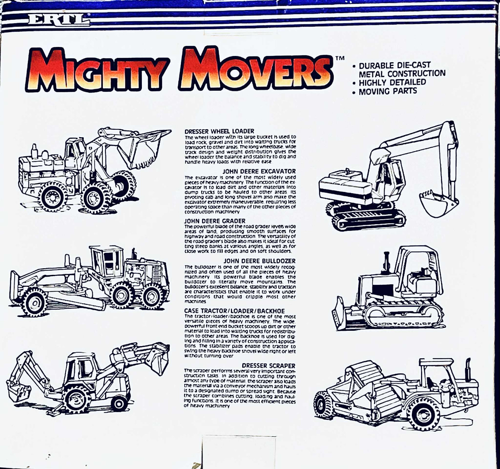 ERTL 6PC. MIGHTY MOVERS VINTAGE 1989 DIE CAST METAL CONSTRUCTION SET (RARE)