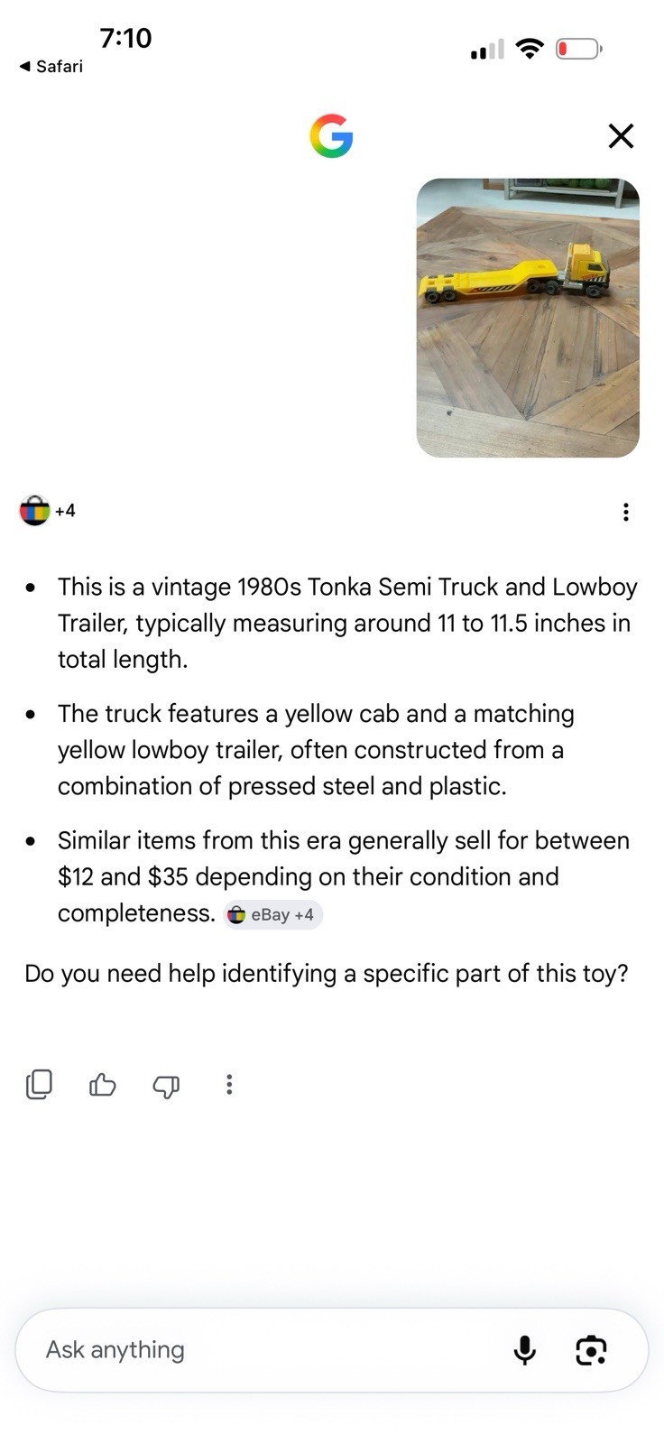 Tonka Vintage Yellow & Black Diecast Semi Truck with Lowboy Trailer