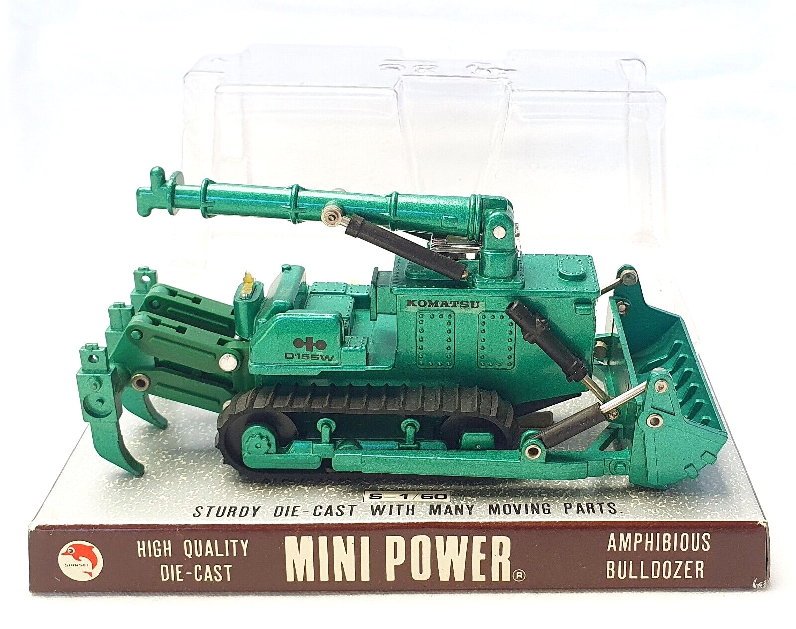 Shinsei Mini Power 1:74 KOMATSU AMPHIBIOUS BULLDOZER & RIPPER #36 NMIB`76 RARE!
