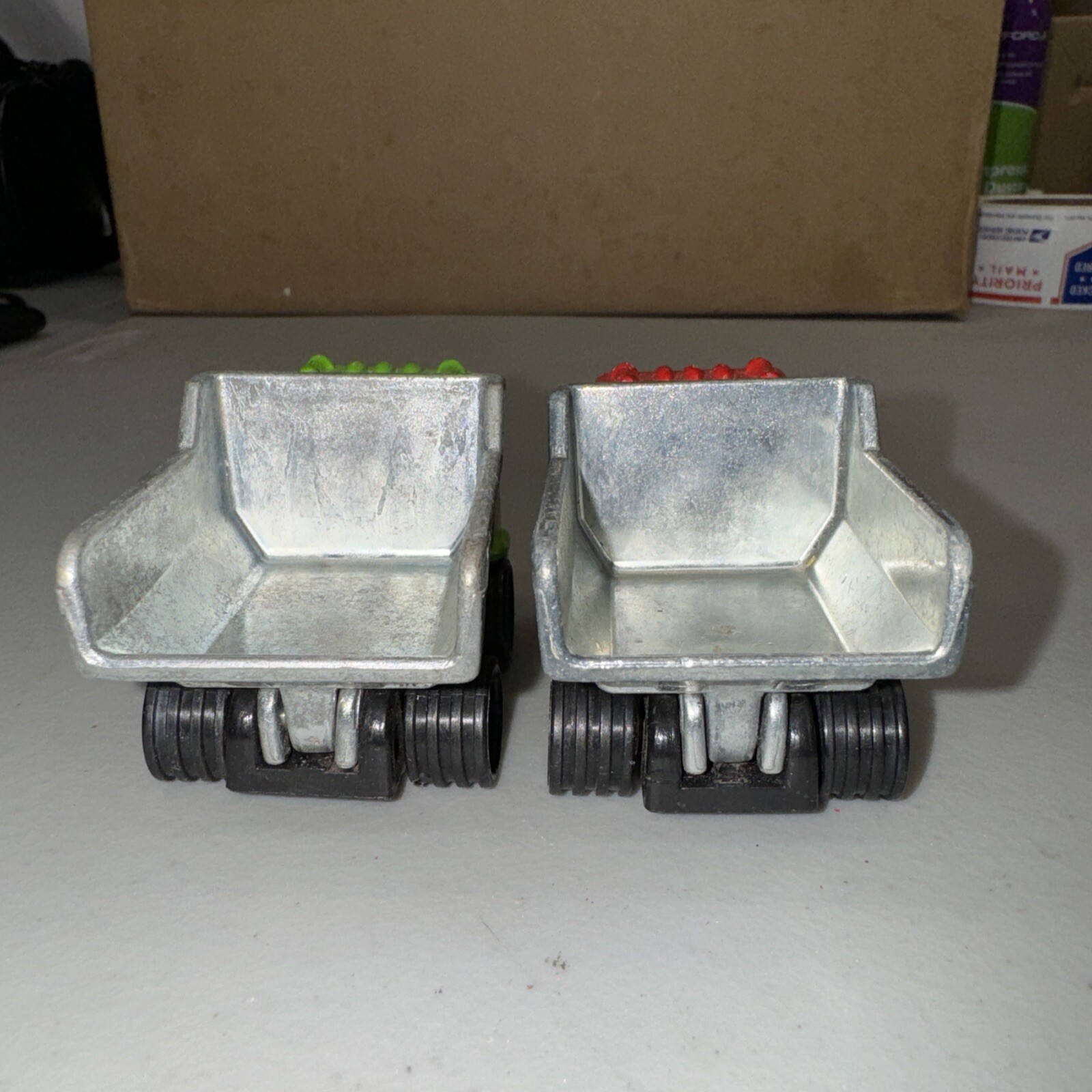 Vintage 70s Die Cast Metal Mattel Dump Truck Dumper Toy Green/Silver + Red