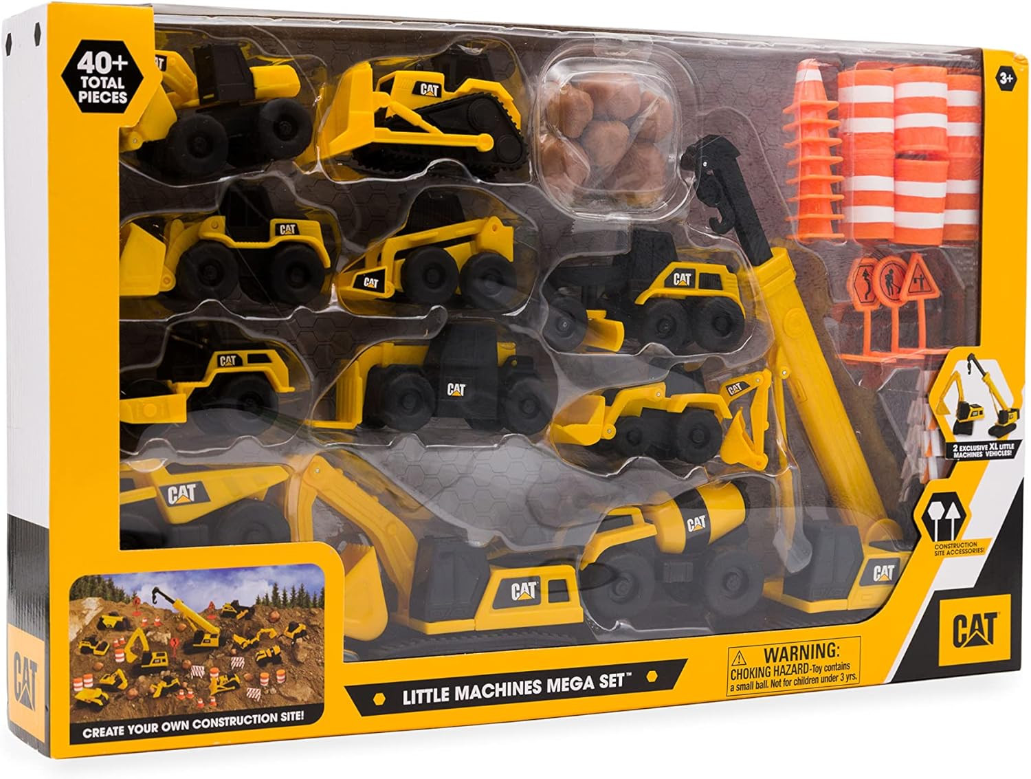 Construction Toys, Little Machines Mega Set – 40+ Pieces with XL Crane & Excavat