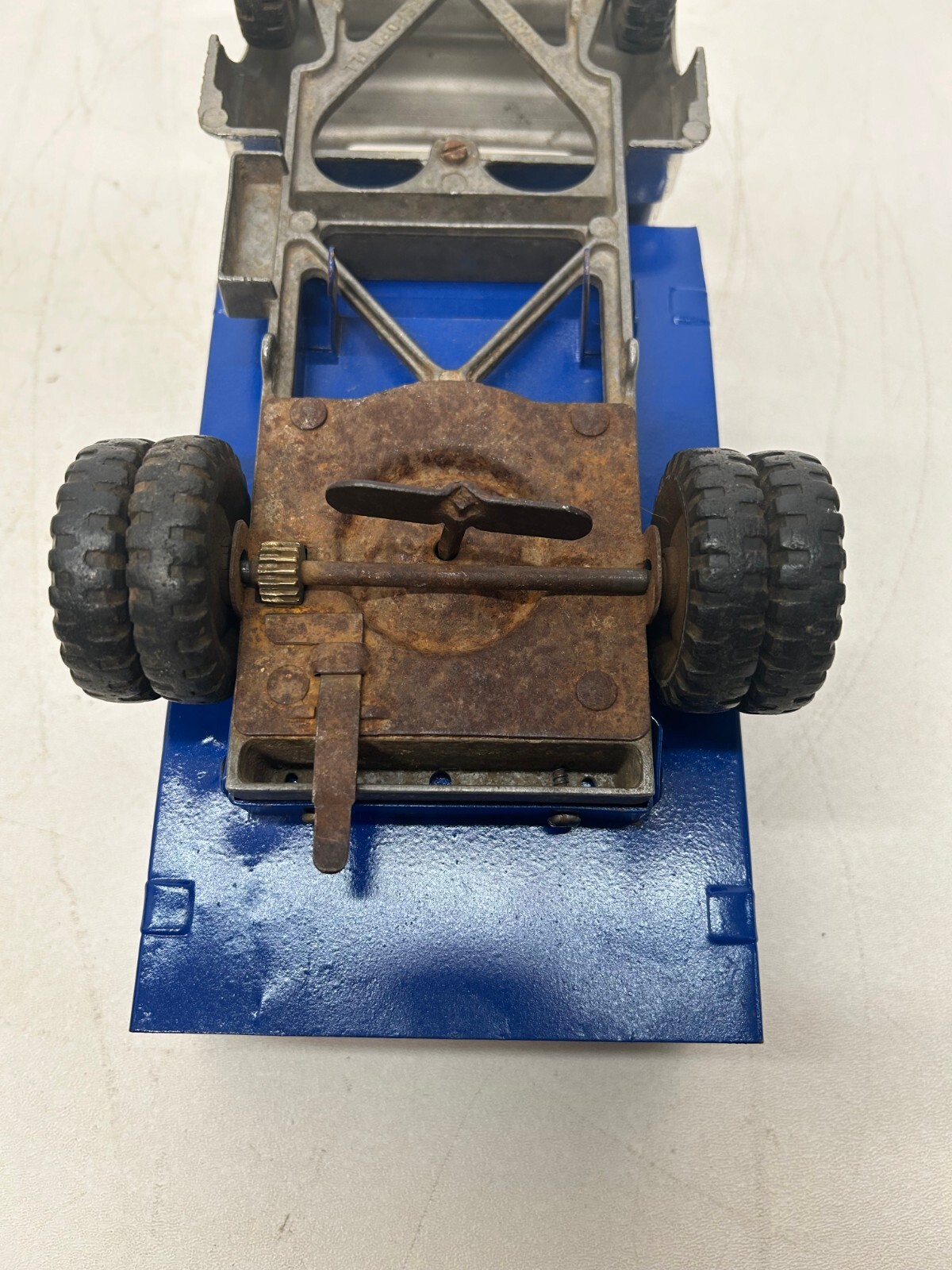Vtg Structo Toys Wind Up Dump Truck Chrome Cab Blue Bed As Is Parts