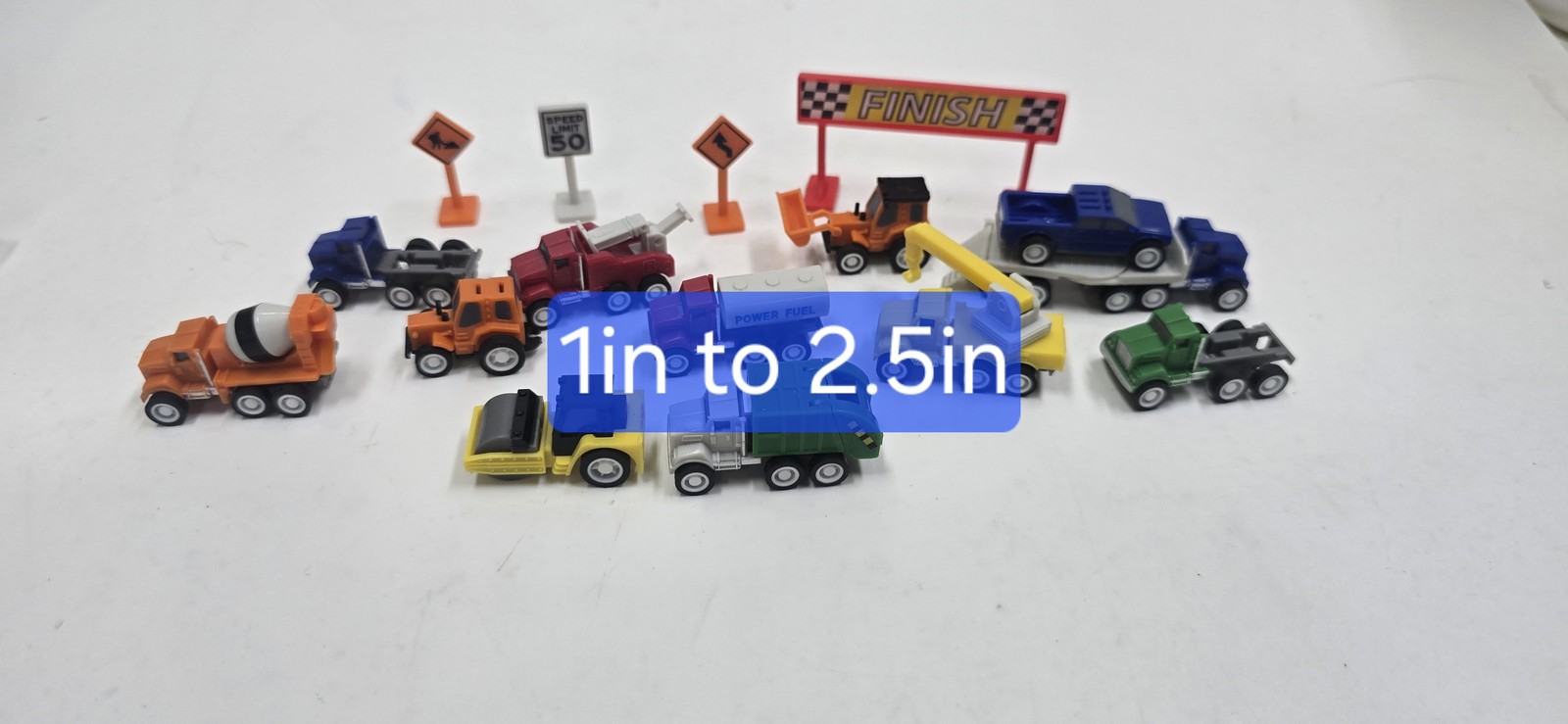 Mini Diecast Construction & Utility Vehicle Toy Set with Road Signs & Finish