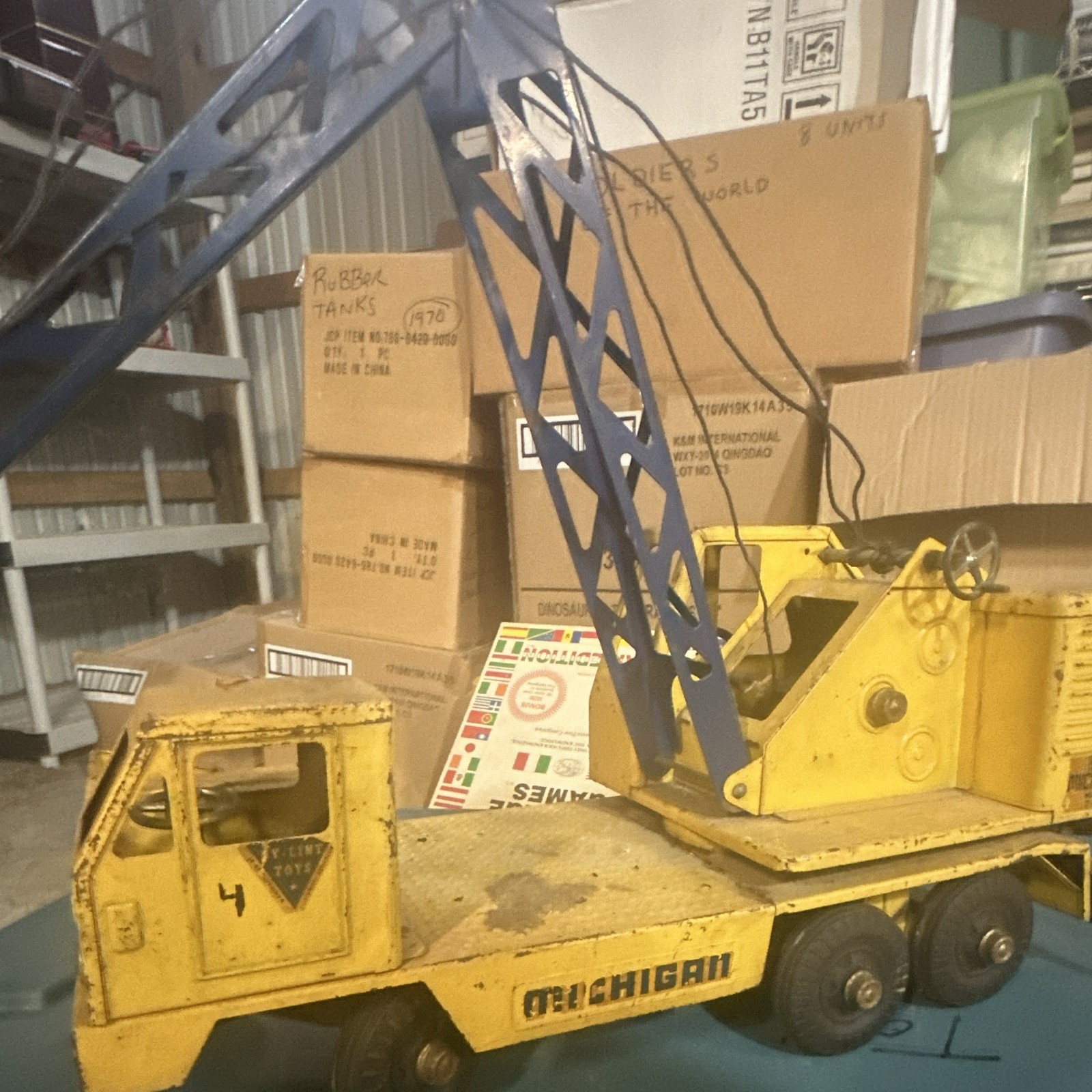 Wyandotte Toys Vintage Michigan Crane Construction Vehicle Yellow Blue
