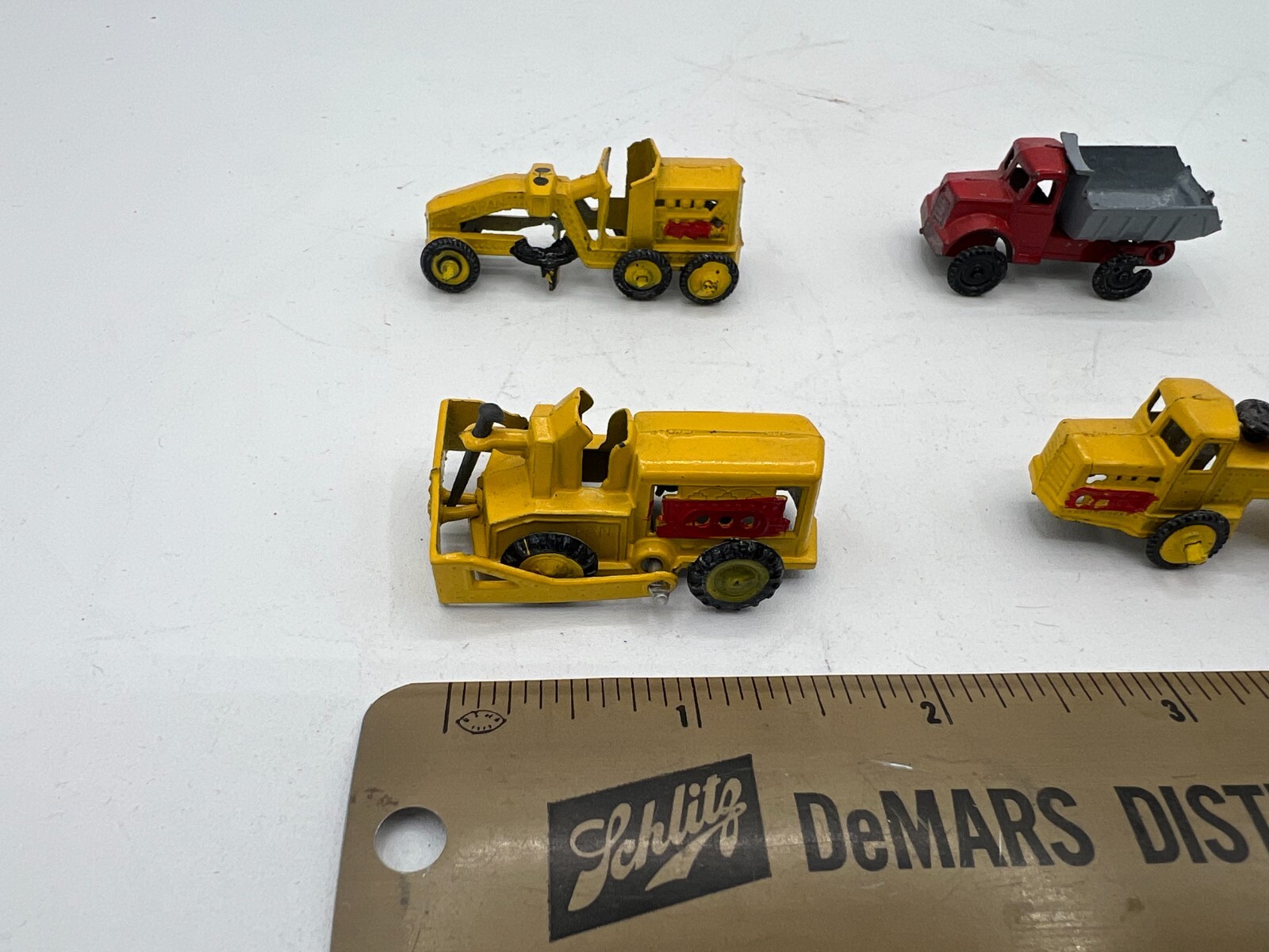 6 Vintage Diecast Road Work Toys Bull Dozer Tow Truck Grater Roller / Japan