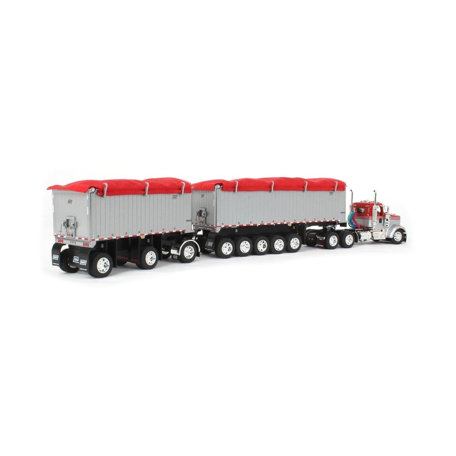 DCP 1/64 Viper Red/Silver Kenworth W900L w/ 31ft & 20ft End Dump Trailers, by…
