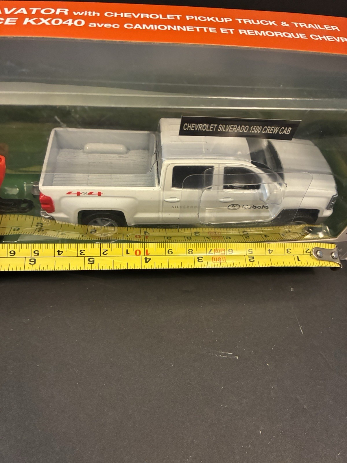 New Ray Kubota KX040 Excavator & Trailer Chevrolet Silverado 1500 Crew Cab Truck