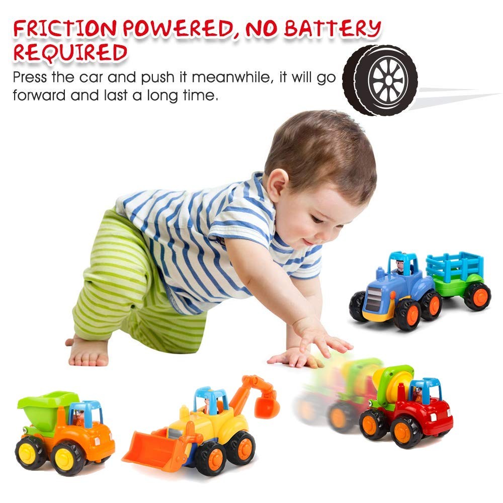 Friction Powered Cars Push and Go Trucks Construction Vehicles Toys Set of Tr…