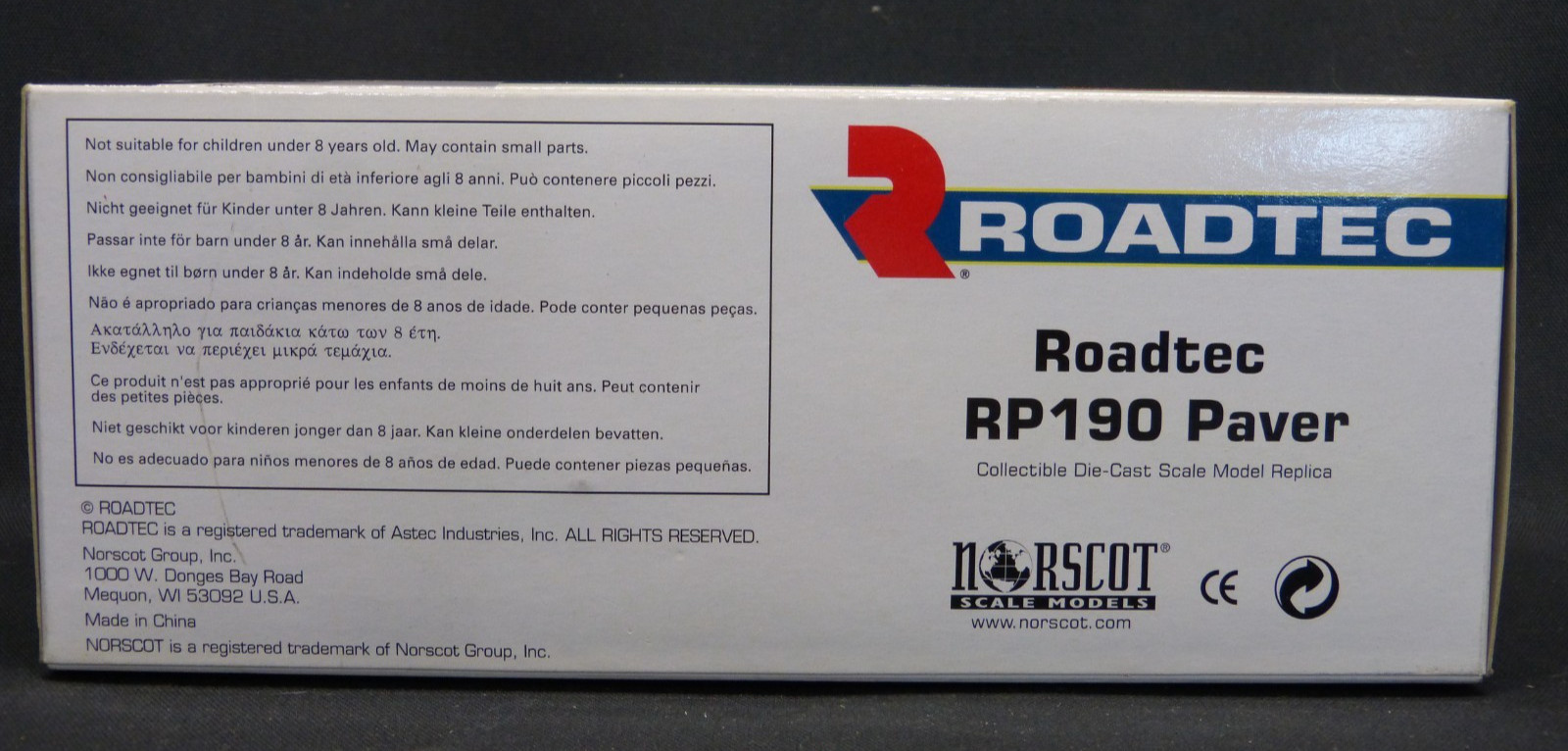 “Norscot Roadtec RP-190 1:50 Paver Model – Mint in Box, Moving Parts”