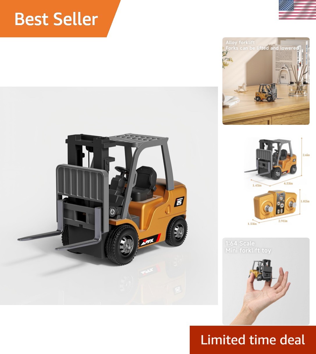 1/64 RC Forklift Toy 7 Channel 2 Mode Mini Remote Control Forklift Truck with…