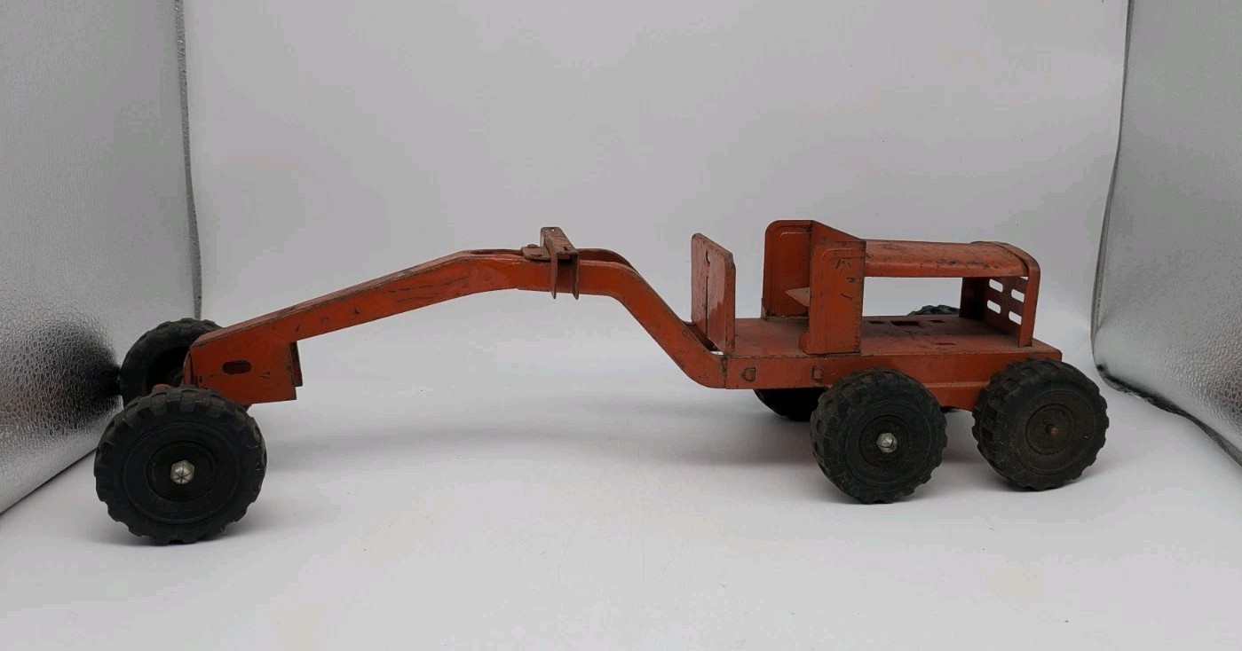 Vintage STRUCTO Road Grader 1950’s Pressed Steel Orange -As Is