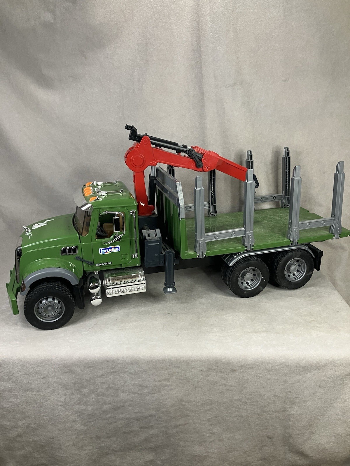 Bruder MACK Granite Timber Truck with Loading Crane, End Of Crane Missing,