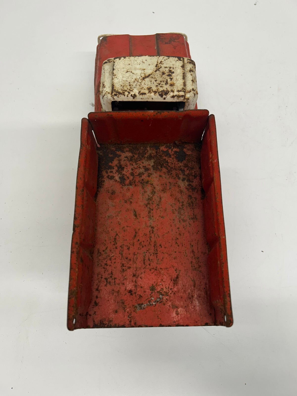 Vtg Buddy L c1960s Dump Truck Pressed Steel Toy Car Red 15″